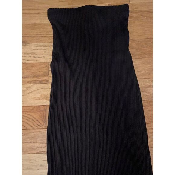 Zara, women's brown ribbed bodycon strapless midi dress with high slit back sz M - Picture 2 of 10